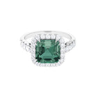 Created Green Sapphire Halo Engagement Ring with Moissanite Lab Created Green Sapphire - ( AAAA ) - Quality - Rosec Jewels