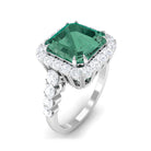 Created Green Sapphire Halo Engagement Ring with Moissanite Lab Created Green Sapphire - ( AAAA ) - Quality - Rosec Jewels