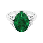 Oval Created Emerald Solitaire Engagement Ring with Diamond Lab Created Emerald - ( AAAA ) - Quality - Rosec Jewels