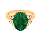 Oval Created Emerald Solitaire Engagement Ring with Diamond Lab Created Emerald - ( AAAA ) - Quality - Rosec Jewels