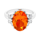 Created Orange Sapphire Oval Engagement Ring with Diamond Lab Created Orange Sapphire - ( AAAA ) - Quality - Rosec Jewels