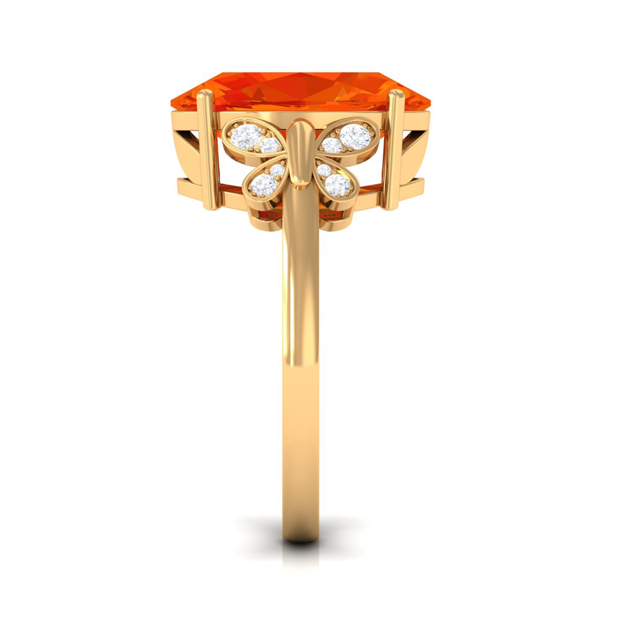 Created Orange Sapphire Oval Engagement Ring with Diamond Lab Created Orange Sapphire - ( AAAA ) - Quality - Rosec Jewels