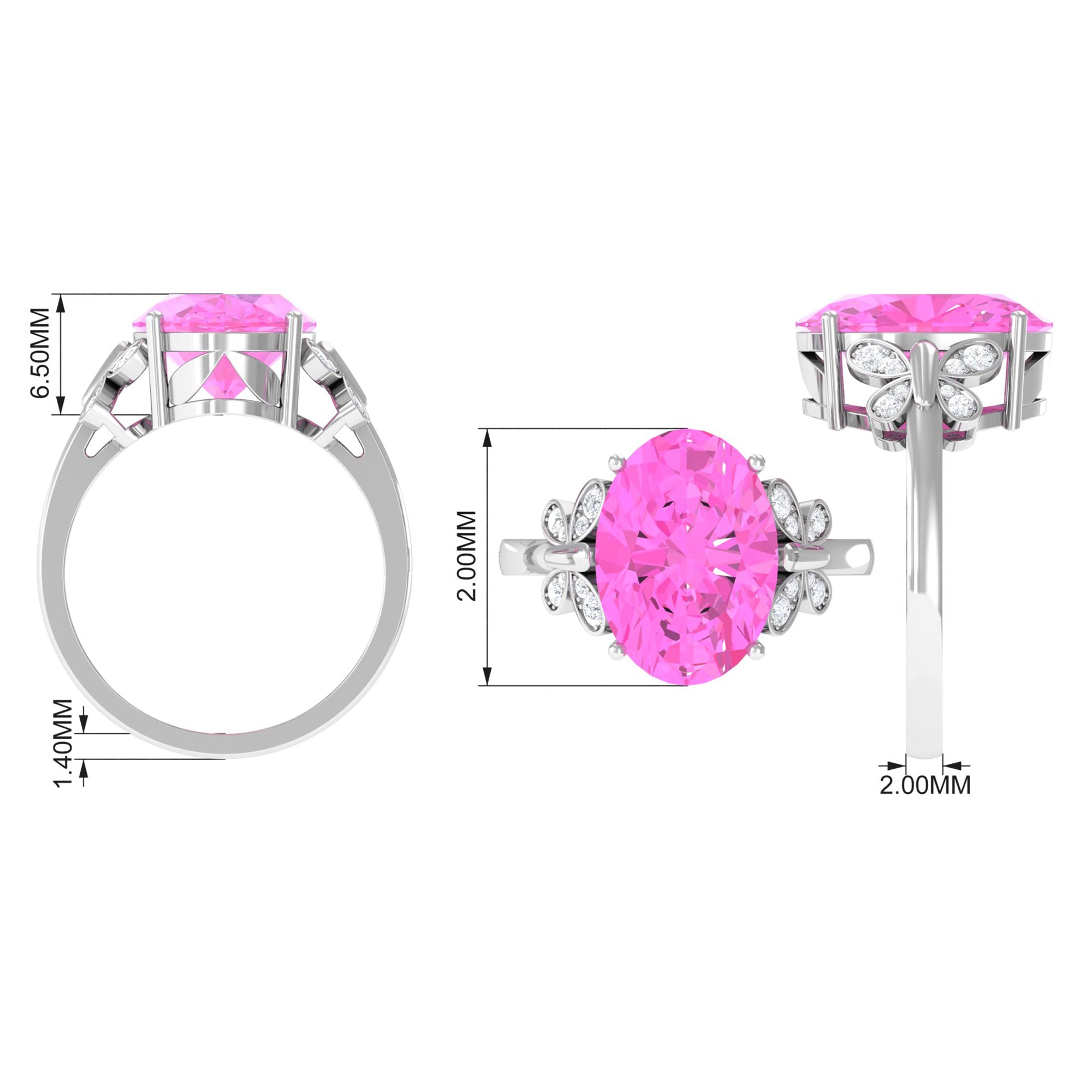 Created Pink Sapphire Oval Engagement Ring with Diamond Lab Created Pink Sapphire - ( AAAA ) - Quality - Rosec Jewels