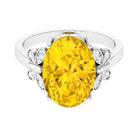 Oval Created Yellow Sapphire Solitaire Engagement Ring Lab Created Yellow Sapphire - ( AAAA ) - Quality - Rosec Jewels