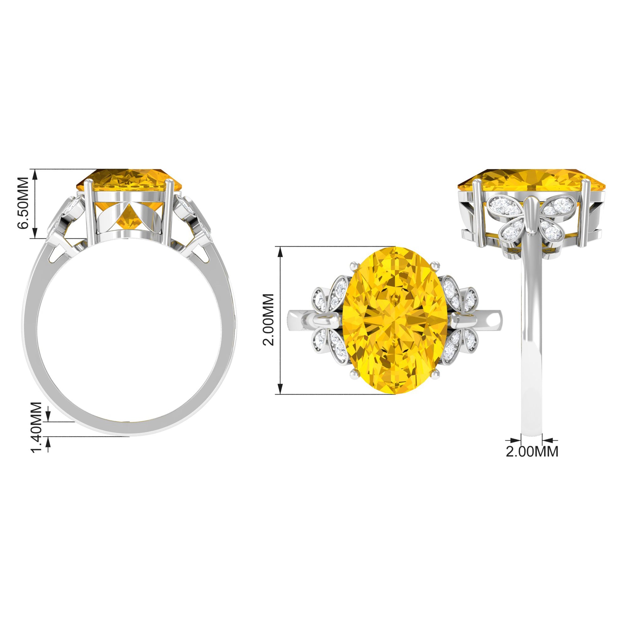 Oval Created Yellow Sapphire Solitaire Engagement Ring Lab Created Yellow Sapphire - ( AAAA ) - Quality - Rosec Jewels