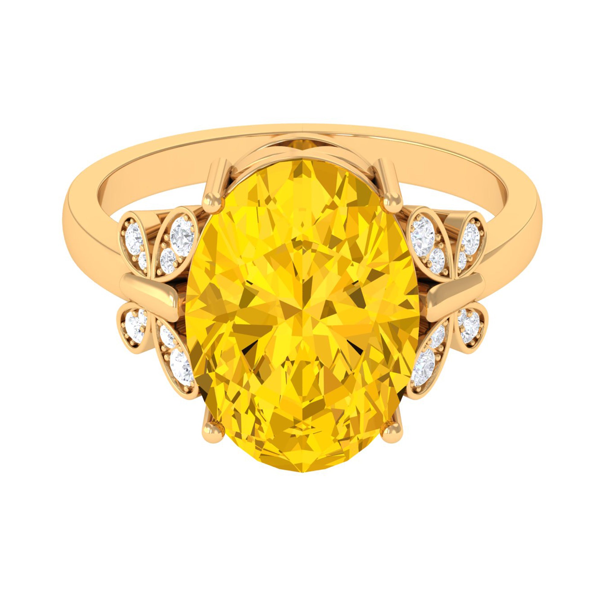 Oval Created Yellow Sapphire Solitaire Engagement Ring Lab Created Yellow Sapphire - ( AAAA ) - Quality - Rosec Jewels