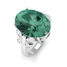 Oval Created Green Sapphire Statement Ring with Diamond Lab Created Green Sapphire - ( AAAA ) - Quality - Rosec Jewels