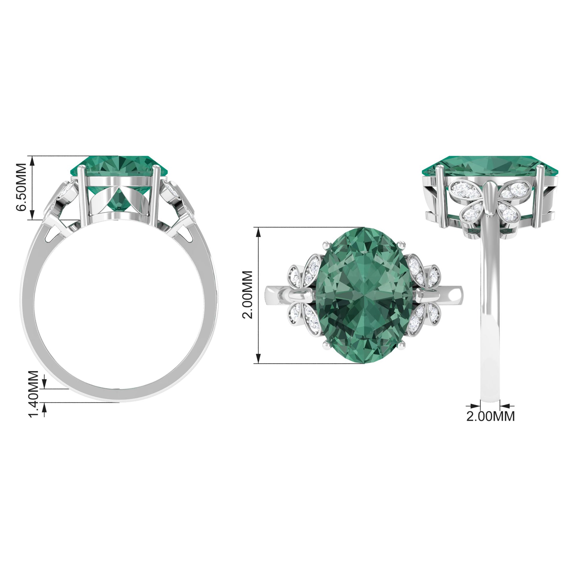 Oval Created Green Sapphire Statement Ring with Diamond Lab Created Green Sapphire - ( AAAA ) - Quality - Rosec Jewels