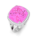 Cushion Cut Created Pink Sapphire Halo Cocktail Ring with Diamond Lab Created Pink Sapphire - ( AAAA ) - Quality - Rosec Jewels