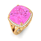 Cushion Cut Created Pink Sapphire Halo Cocktail Ring with Diamond Lab Created Pink Sapphire - ( AAAA ) - Quality - Rosec Jewels