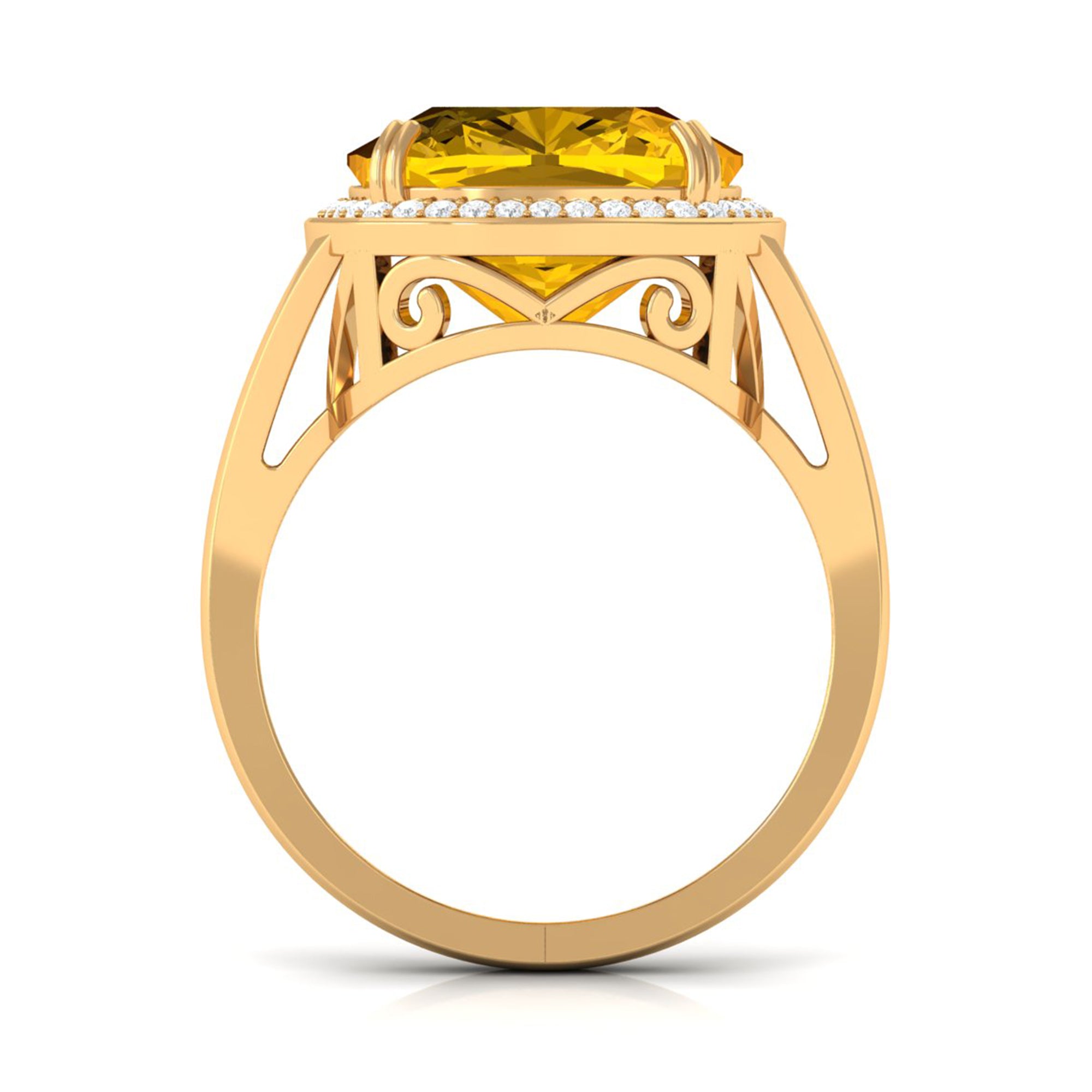 Cushion Cut Lab Grown Yellow Sapphire Engagement Ring with Diamond Lab Created Yellow Sapphire - ( AAAA ) - Quality - Rosec Jewels