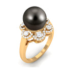 Natural Tahitian Pearl Flower Cocktail Ring with Diamond Tahitian pearl - ( AAA ) - Quality - Rosec Jewels