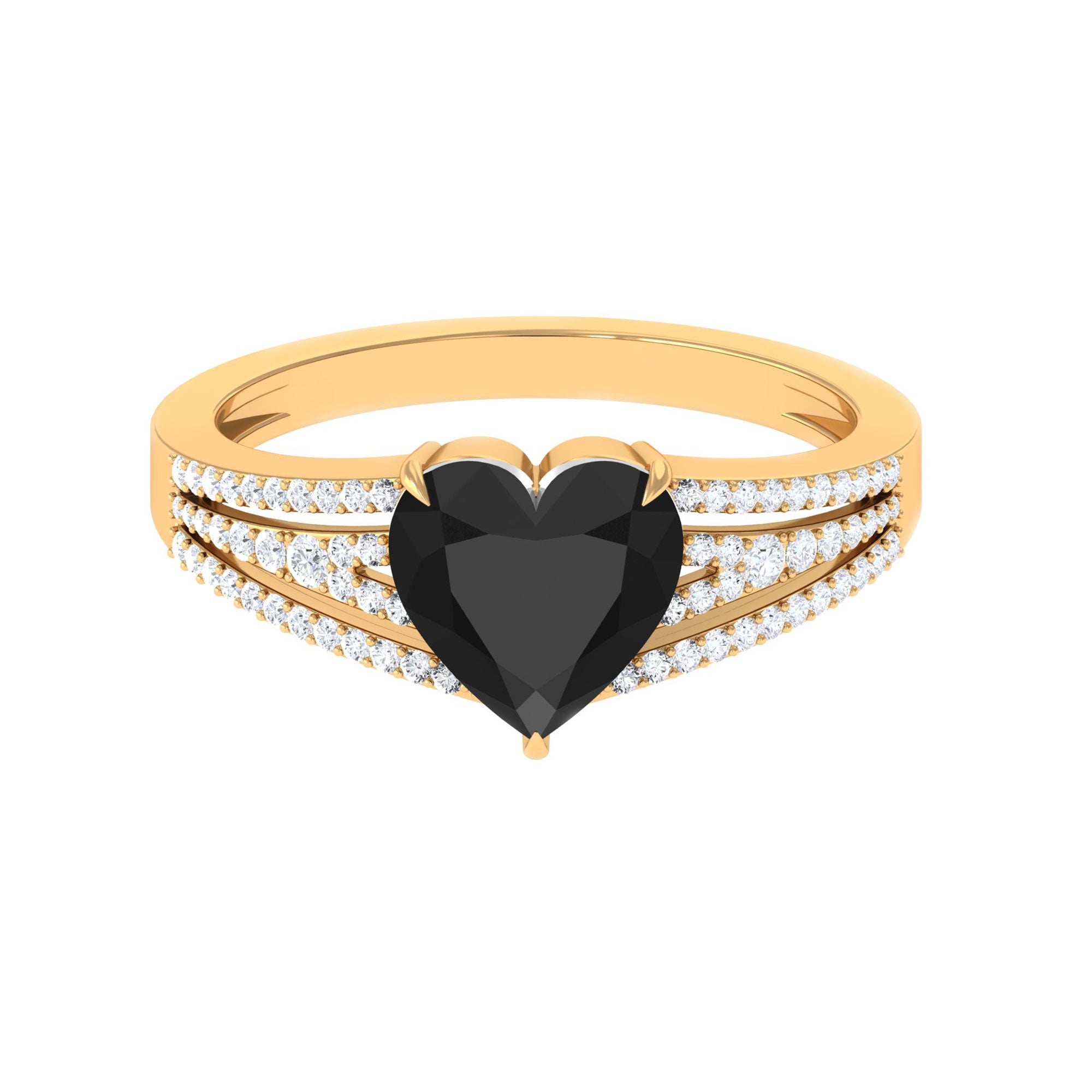 Created Black Diamond Heart Engagement Ring with Diamond Lab Created Black Diamond - ( AAAA ) - Quality - Rosec Jewels