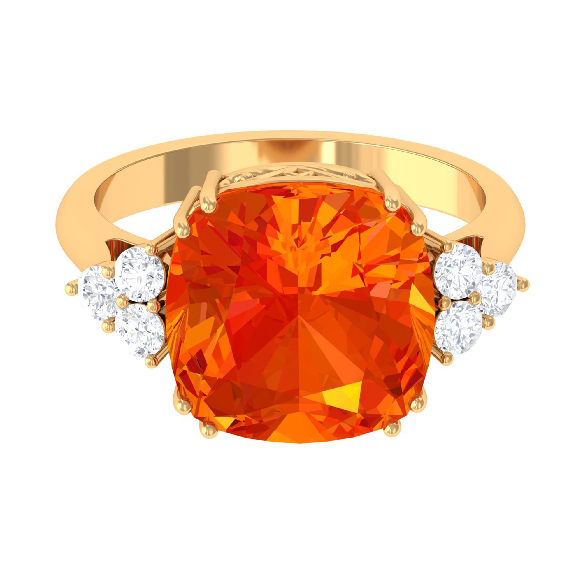 Created Orange Sapphire Cushion Cut Engagement Ring with Diamond Lab Created Orange Sapphire - ( AAAA ) - Quality - Rosec Jewels