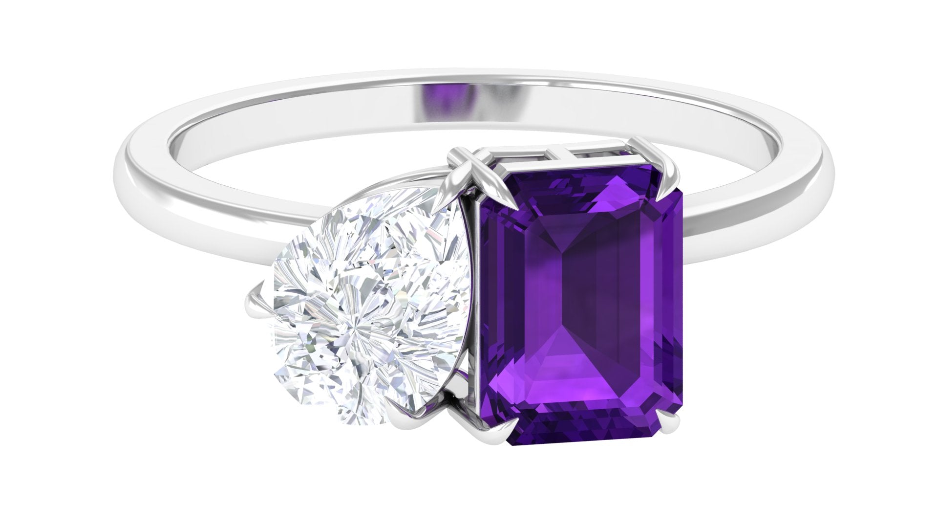 Real Amethyst and Moissanite Toi Et Moi Ring Amethyst - ( AAA ) - Quality - Rosec Jewels