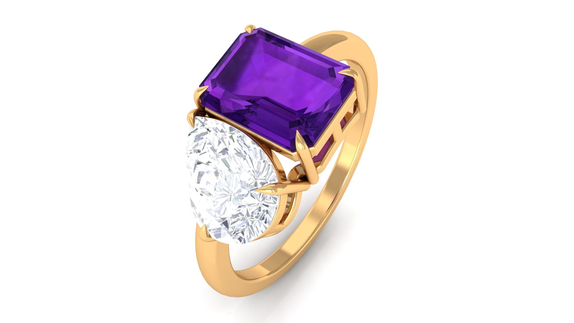 Real Amethyst and Moissanite Toi Et Moi Ring Amethyst - ( AAA ) - Quality - Rosec Jewels