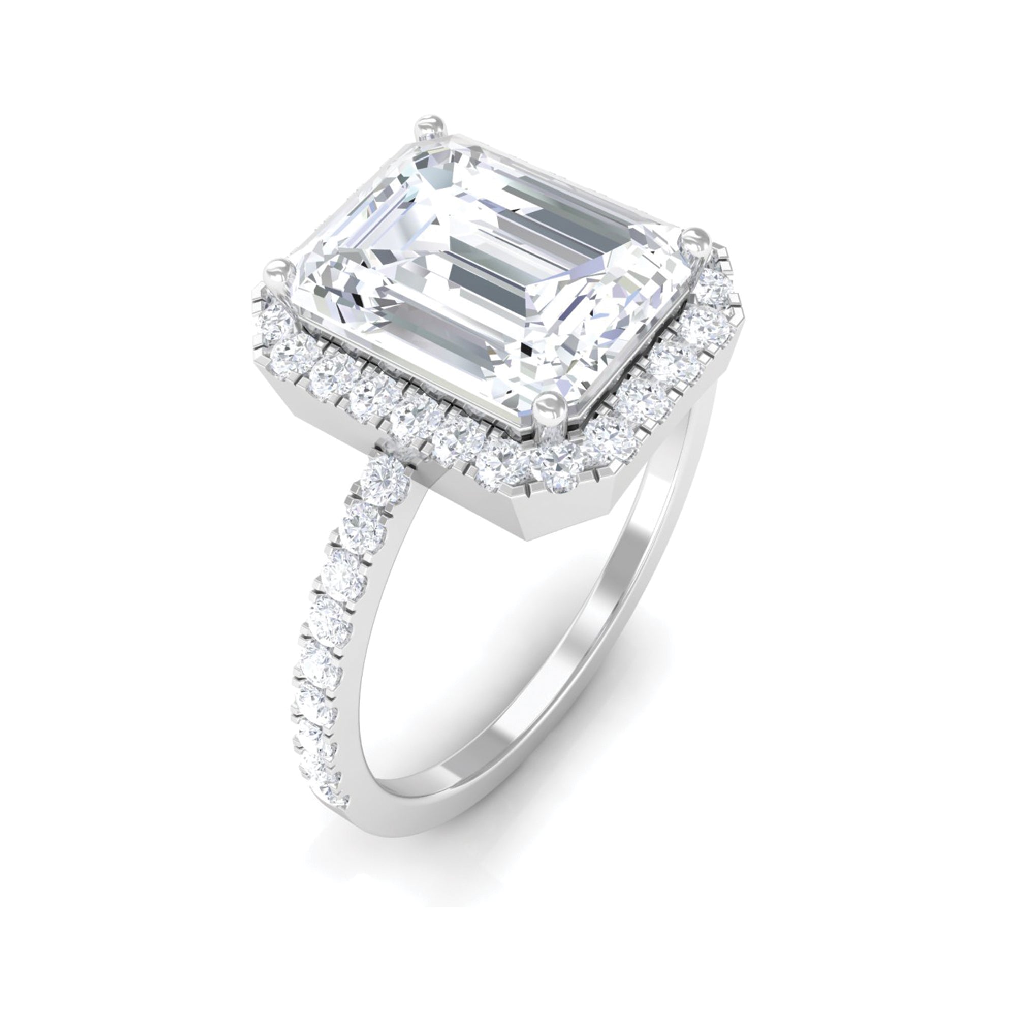 Certified Emerald Cut Moissanite Halo Statement Engagement Ring Moissanite - ( D-VS1 ) - Color and Clarity - Rosec Jewels