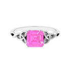 Asscher Cut Lab Grown Pink Sapphire Solitaire Celtic Knot Ring Lab Created Pink Sapphire - ( AAAA ) - Quality - Rosec Jewels