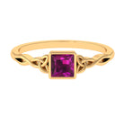 Real Rhodolite Princess Cut Solitaire Celtic Ring in Bezel Setting Rhodolite - ( AAA ) - Quality - Rosec Jewels