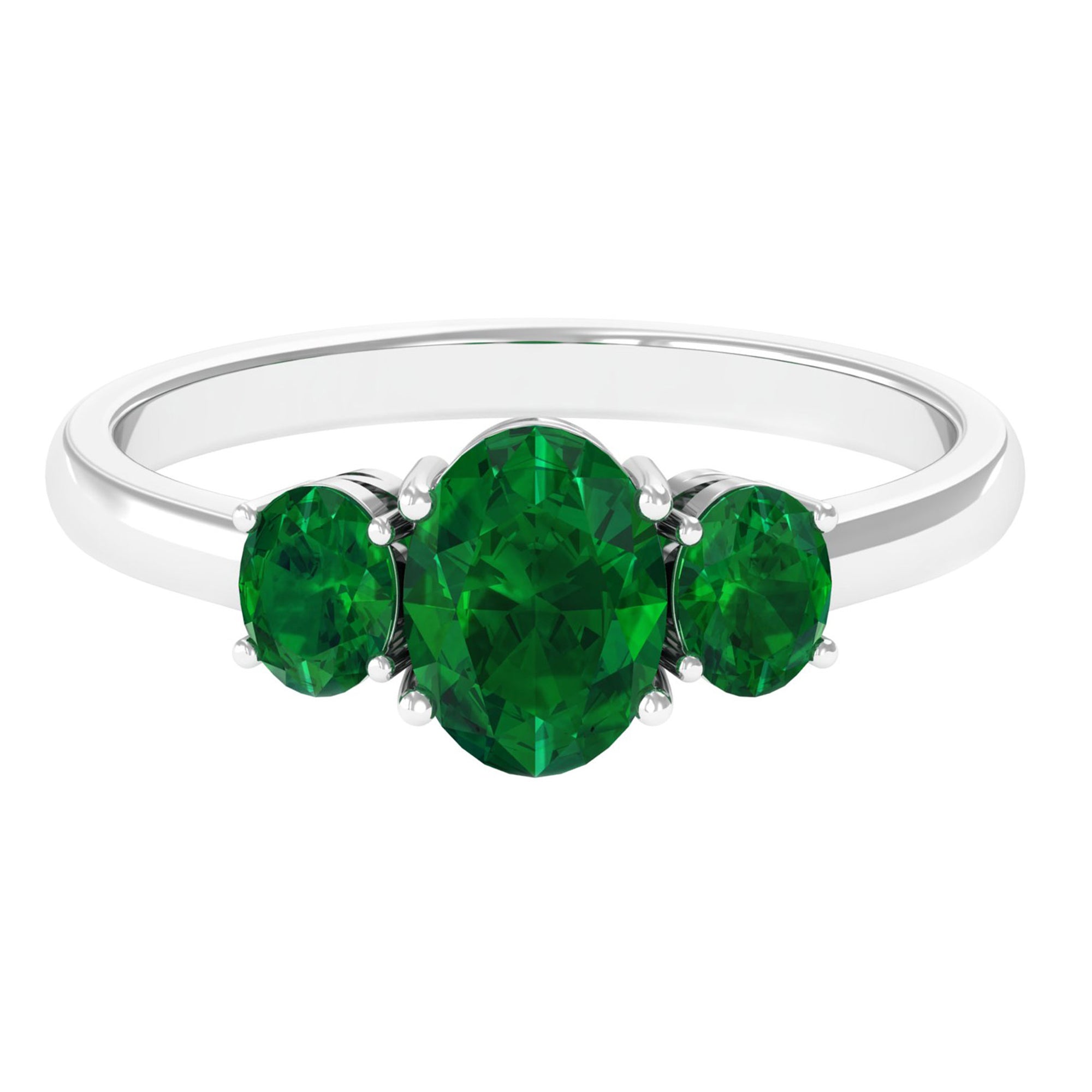 Oval Shape Lab Grown Emerald Three Stone Engagement Ring Lab Created Emerald - ( AAAA ) - Quality - Rosec Jewels