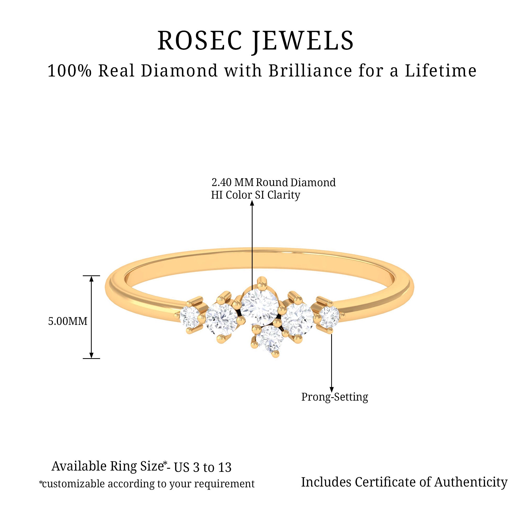 Round Diamond Minimal Cluster Promise Ring in Prong Setting Diamond - ( HI-SI ) - Color and Clarity - Rosec Jewels