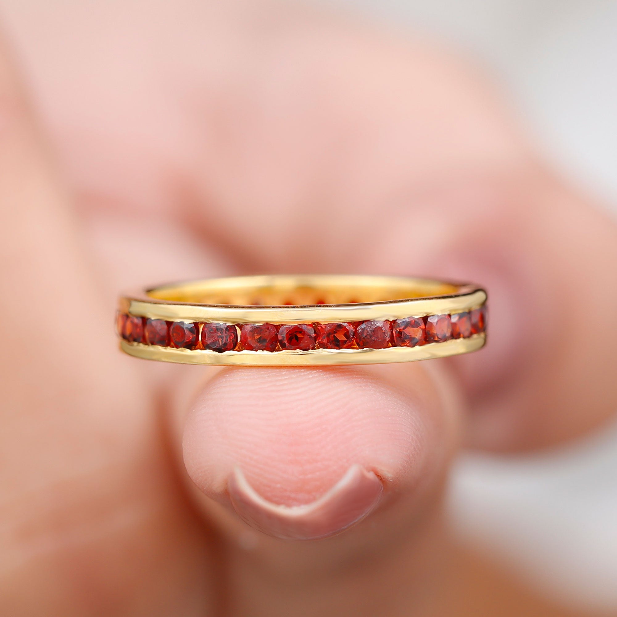 1.50 Ct Channel Set Round Garnet Eternity Band Ring in Gold Garnet - ( AAA ) - Quality - Rosec Jewels