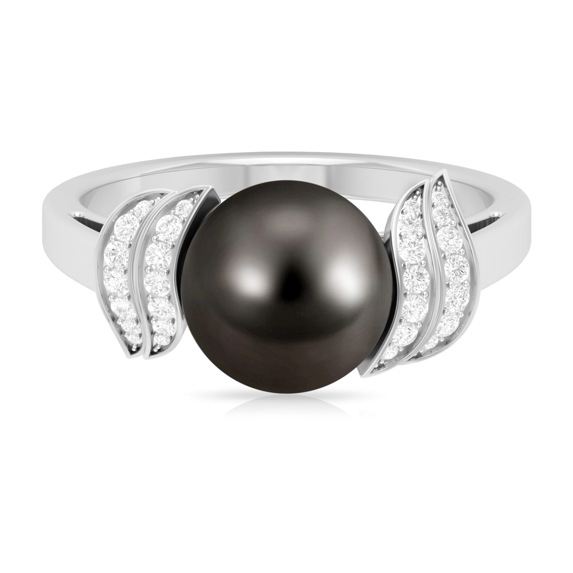 Natural Tahitian Pearl and Diamond Solitaire Engagement Ring Tahitian pearl - ( AAA ) - Quality - Rosec Jewels