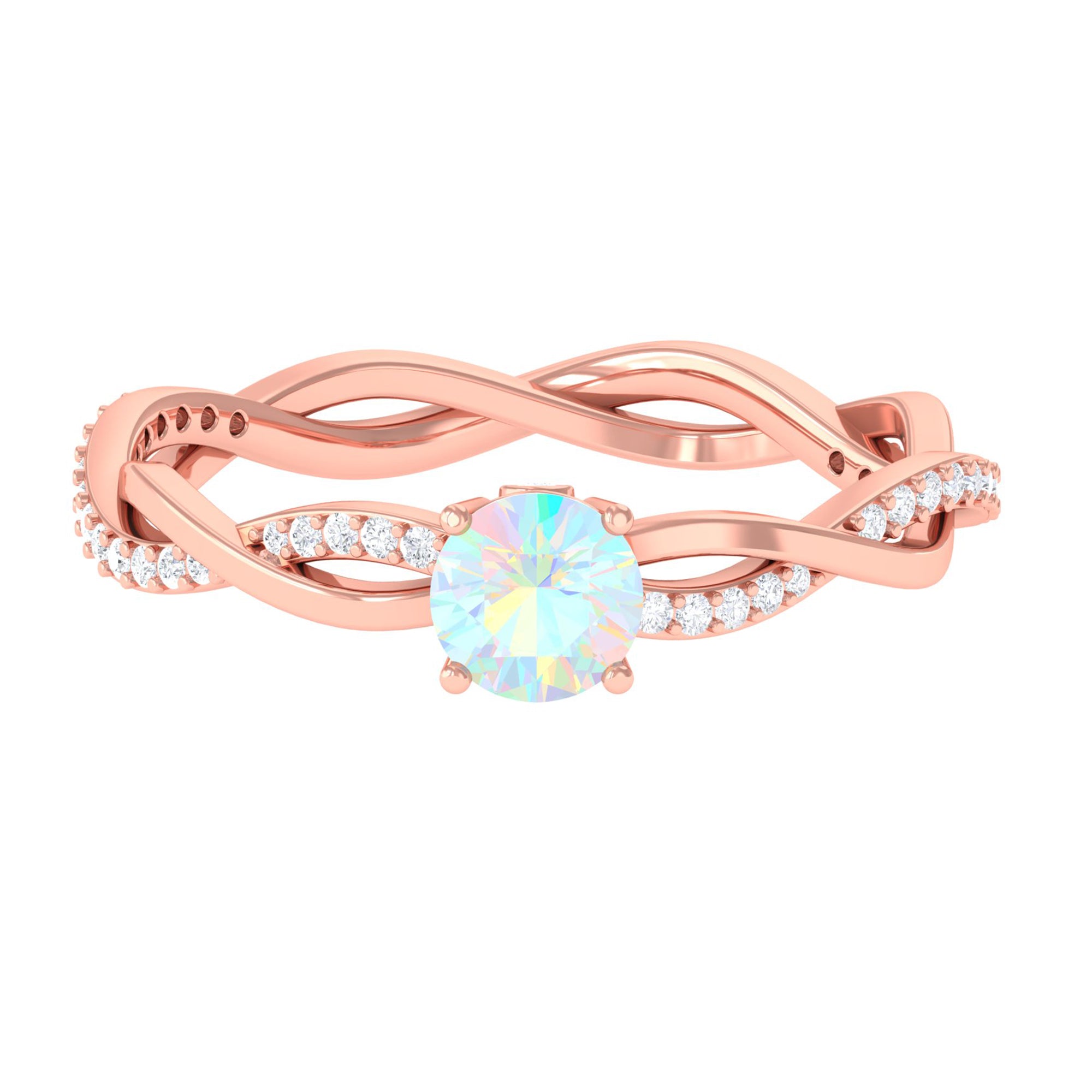 Ethiopian Opal Solitaire Ring with Diamond Braided Shank Ethiopian Opal - ( AAA ) - Quality - Rosec Jewels