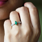 Marquise Cut Emerald Solitaire Ring with Diamond Accent Emerald - ( AAA ) - Quality - Rosec Jewels