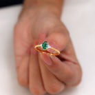 3/4 CT Oval Emerald Engagement Ring with Diamond Trio Emerald - ( AAA ) - Quality - Rosec Jewels