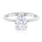 Rosec Jewels-10X7 MM V Scroll Set Pear Cut Moissanite Solitaire Ring with Twisted Rope Details