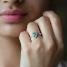 Octagon Cut Emerald Engagement Ring with Diamond Halo Emerald - ( AAA ) - Quality - Rosec Jewels