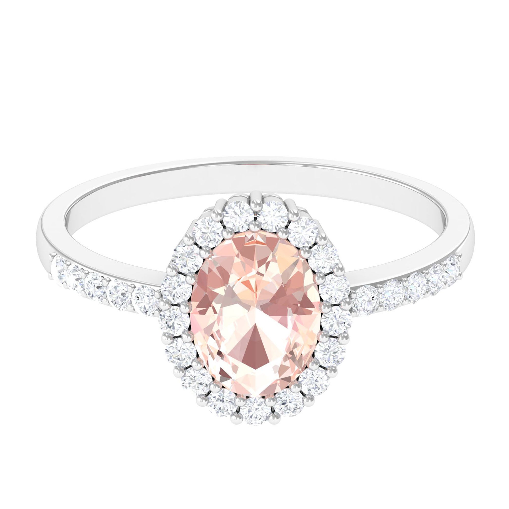 Rosec Jewels-Oval Morganite Simple Engagement Ring with Diamond