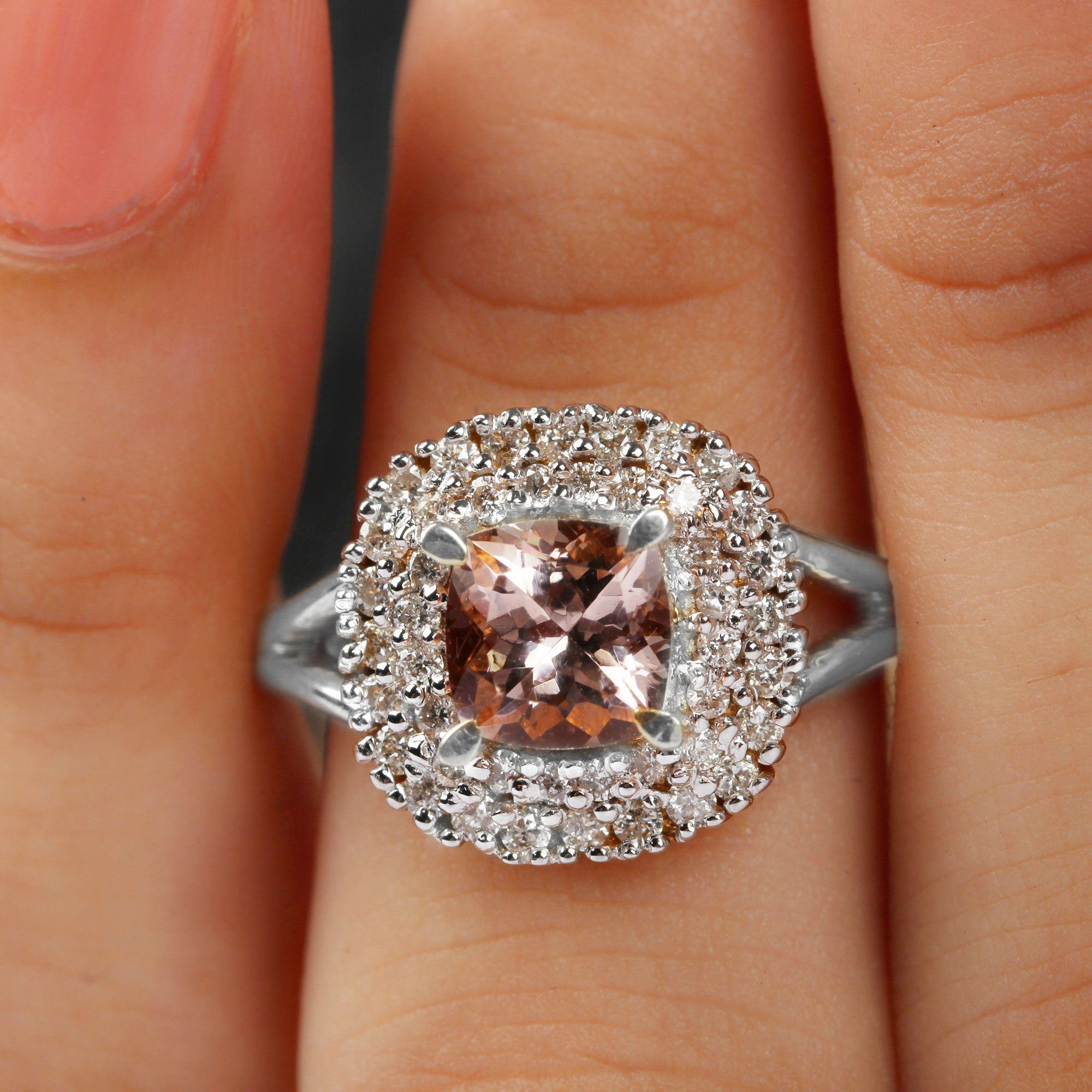 Genuine Morganite Engagement Ring with Diamond Morganite - ( AAA ) - Quality - Rosec Jewels