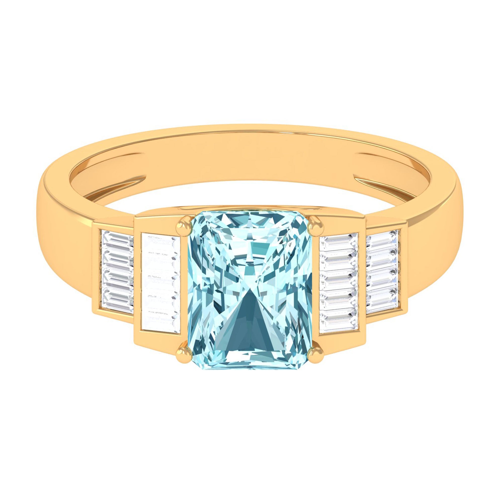 Octagon Cut Aquamarine Statement Engagement Ring with Diamond Accent Aquamarine - ( AAA ) - Quality - Rosec Jewels