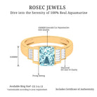 Octagon Cut Aquamarine Statement Engagement Ring with Diamond Accent Aquamarine - ( AAA ) - Quality - Rosec Jewels