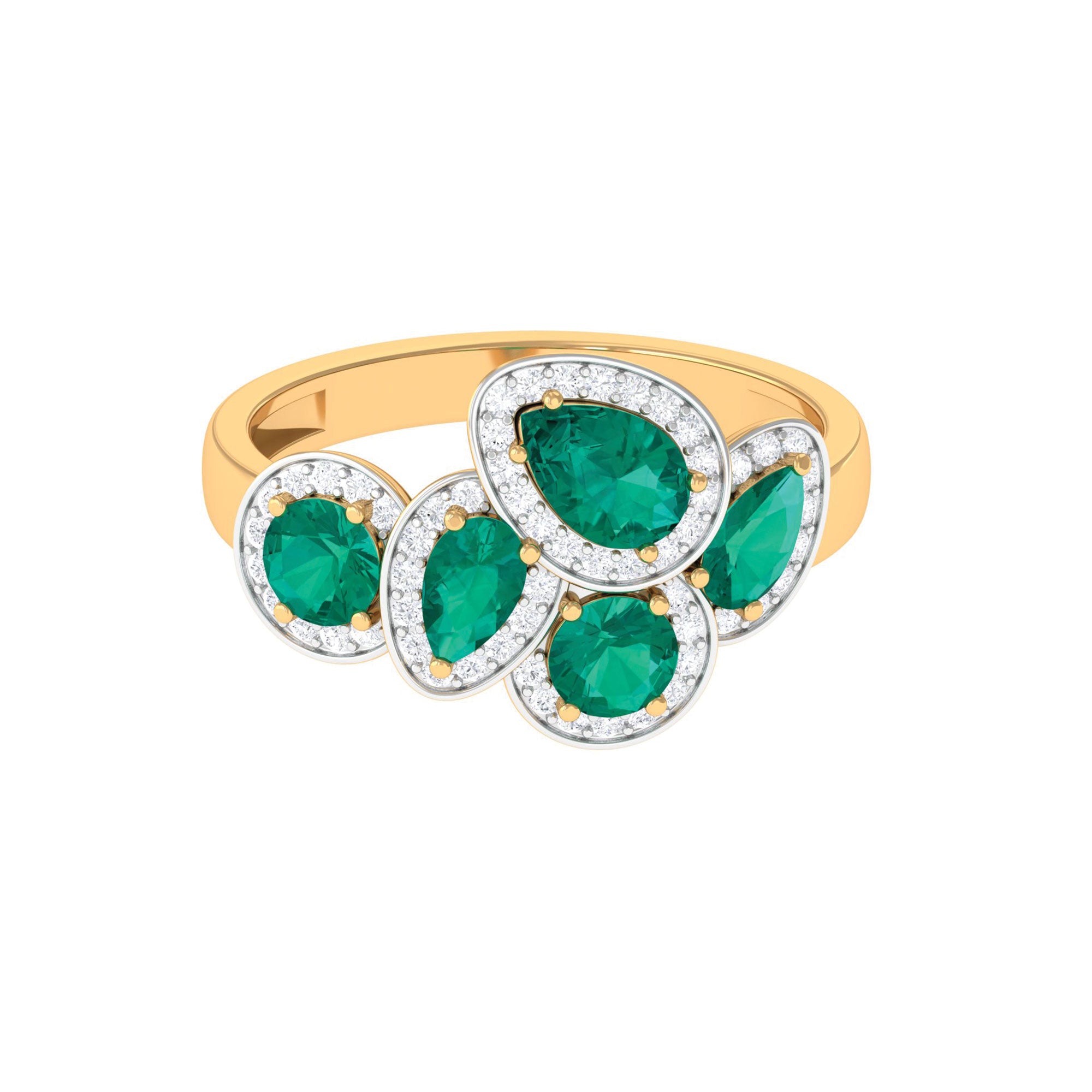 May Birthstone 1.75 CT Emerald Cocktail Engagement Ring with Diamond Accent Emerald - ( AAA ) - Quality - Rosec Jewels