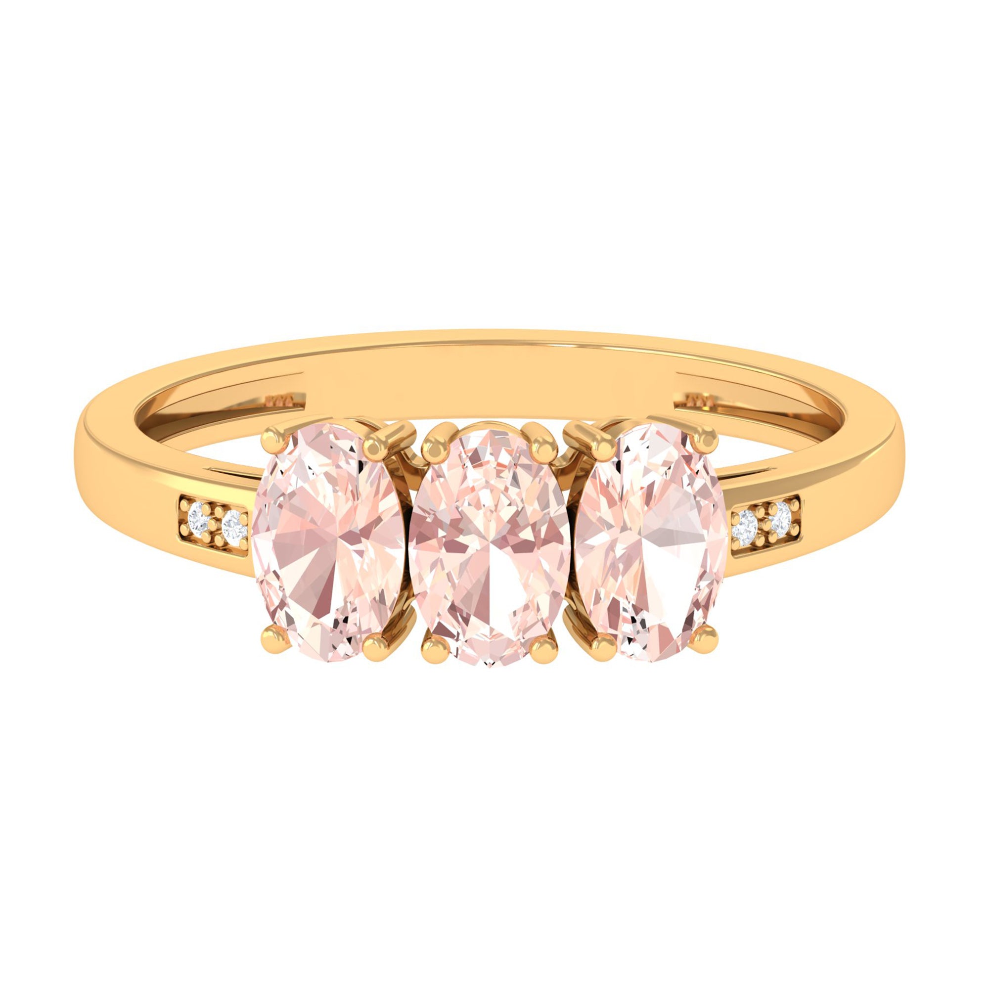 Oval Cut Morganite Three Stone Engagement Ring with Diamond Morganite - ( AAA ) - Quality - Rosec Jewels