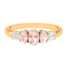 0.75 CT Oval Cut Morganite Three Stone Ring with Diamond Morganite - ( AAA ) - Quality - Rosec Jewels