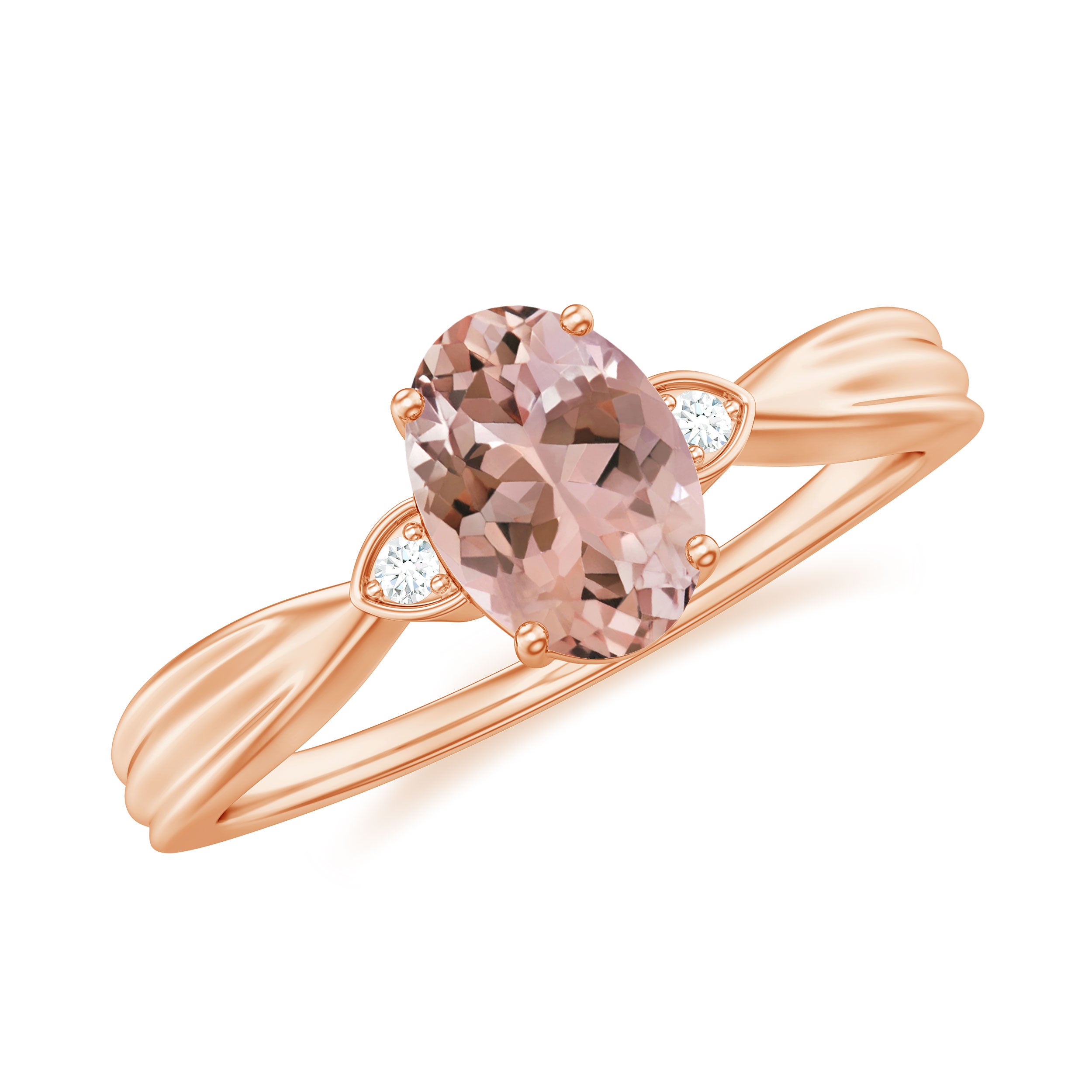 3/4 CT Oval Cut Morganite Solitaire Ring with Diamond Morganite - ( AAA ) - Quality - Rosec Jewels