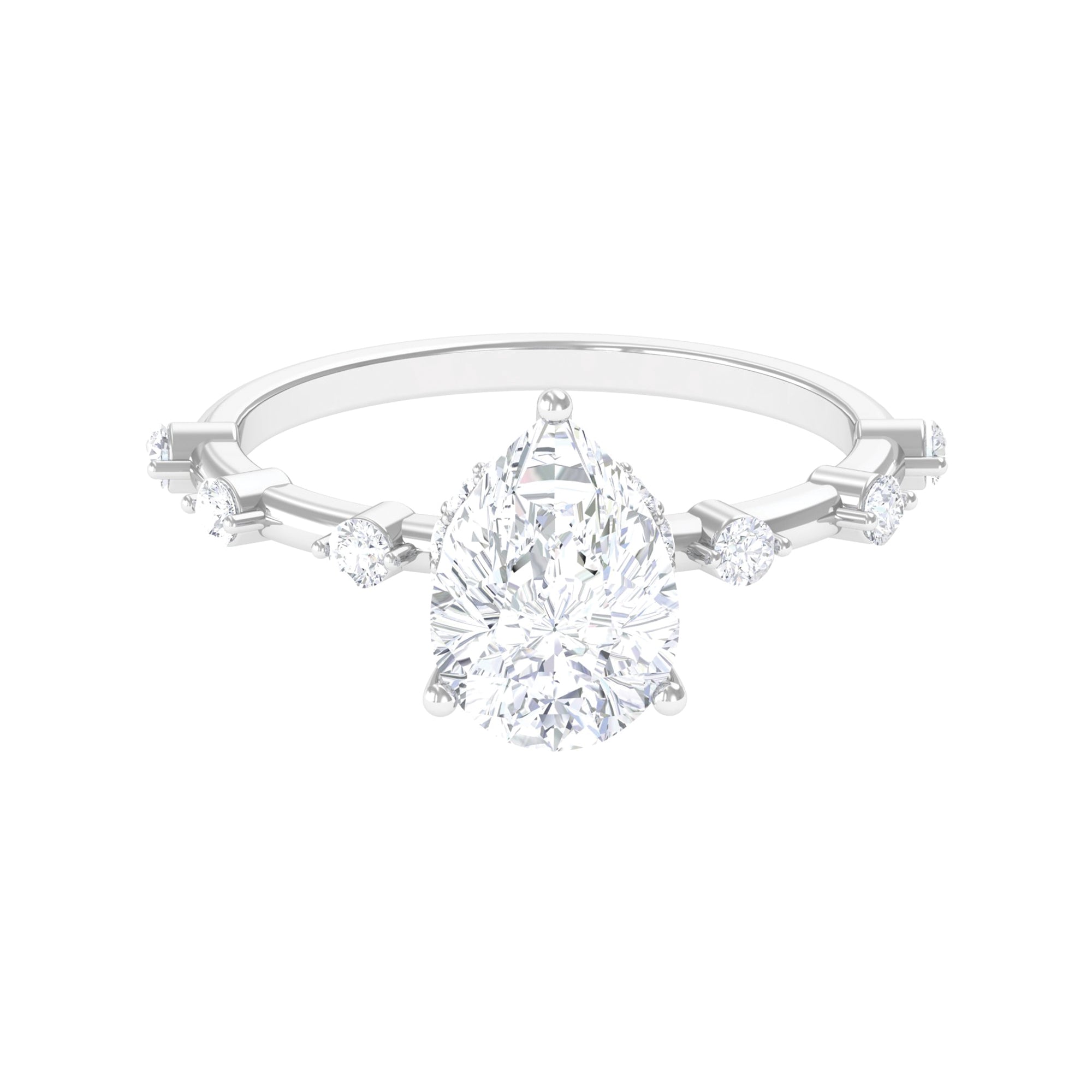 2.25 CT Pear Cut Solitaire Moissanite Ring with Hidden Halo and Spaced Accent Moissanite - ( D-VS1 ) - Color and Clarity - Rosec Jewels