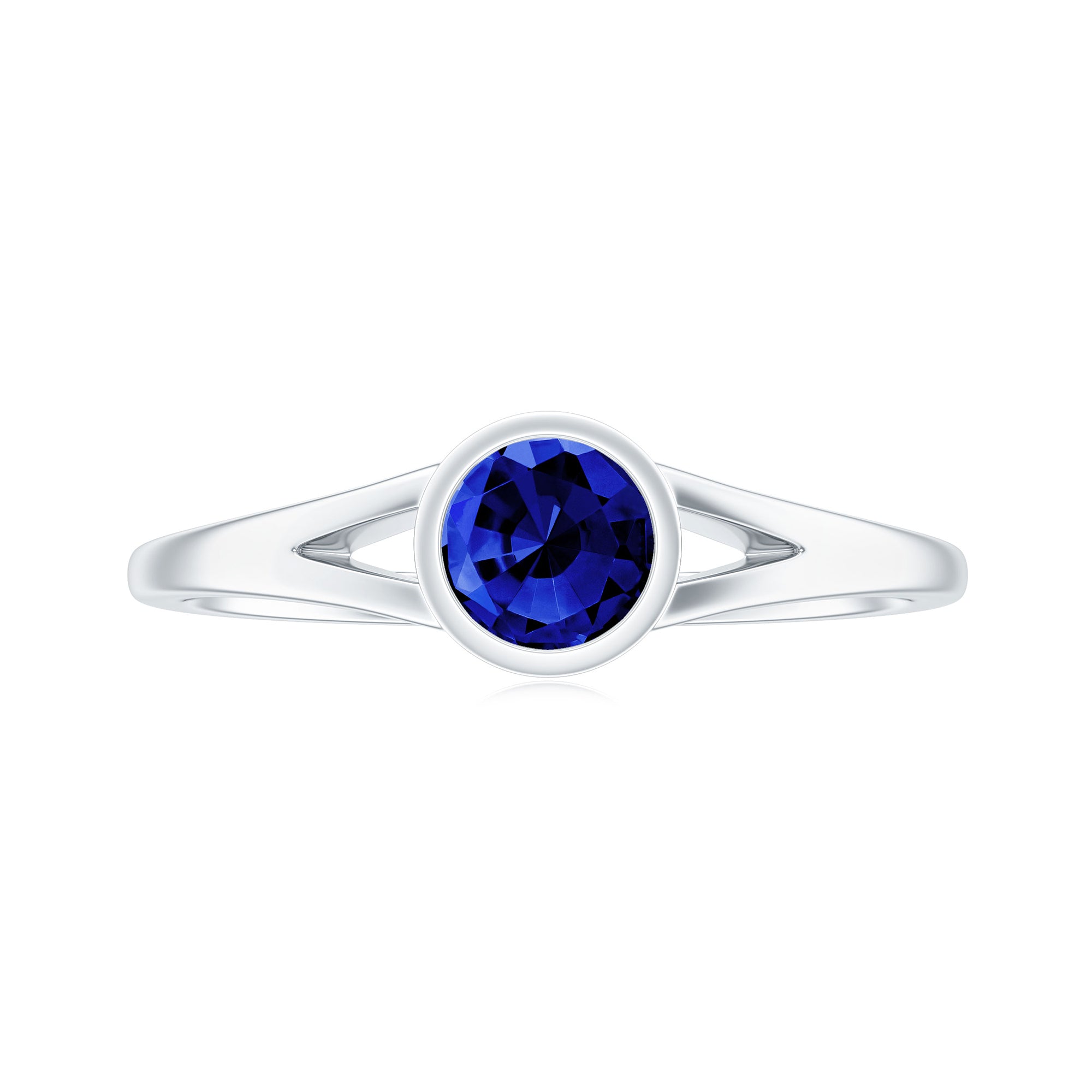 5 MM Created Blue Sapphire Solitaire Ring with Split Shank Lab Created Blue Sapphire - ( AAAA ) - Quality - Rosec Jewels