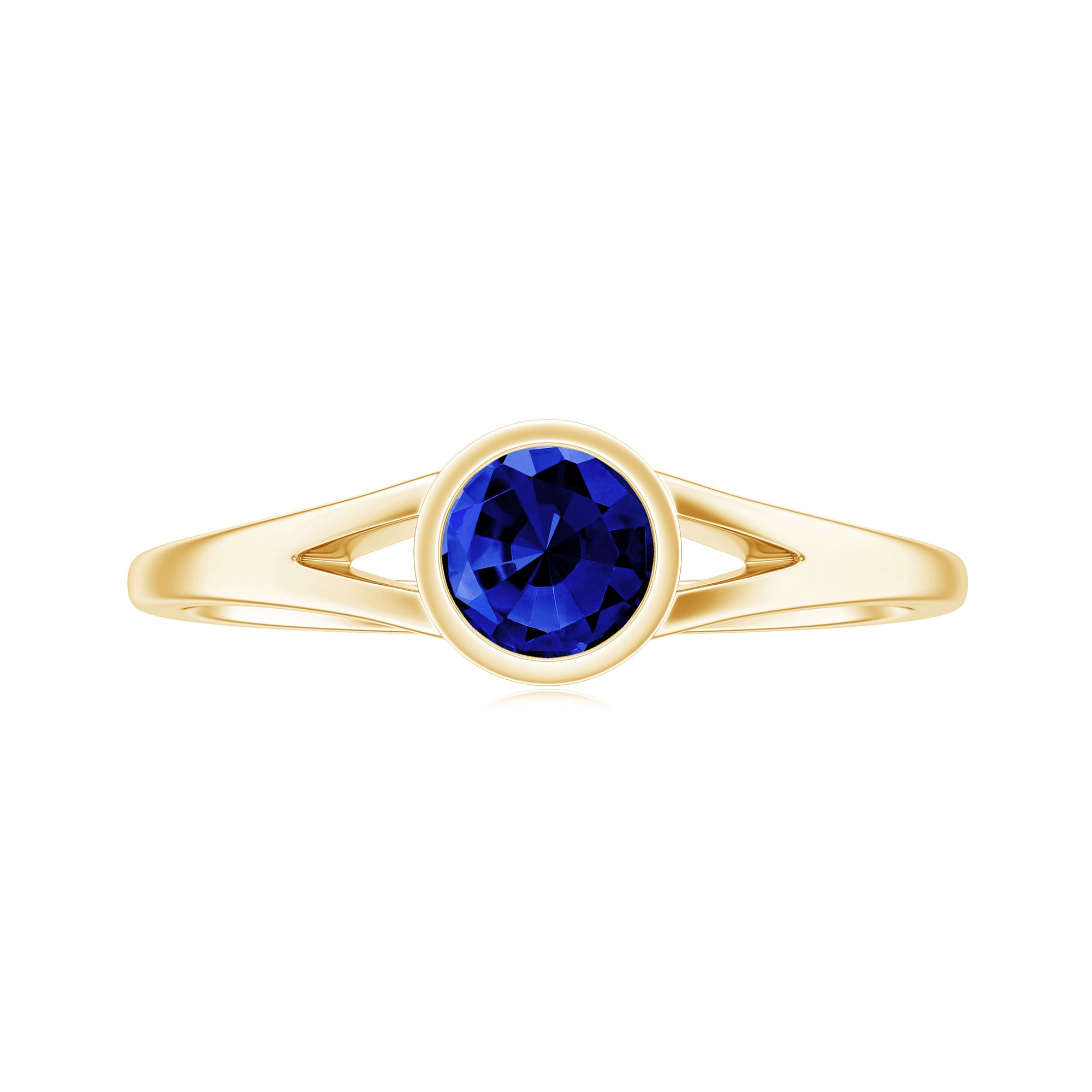 5 MM Created Blue Sapphire Solitaire Ring with Split Shank Lab Created Blue Sapphire - ( AAAA ) - Quality - Rosec Jewels