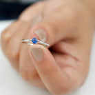 Round Solitaire Blue Sapphire Ring in Split Shank Blue Sapphire - ( AAA ) - Quality - Rosec Jewels