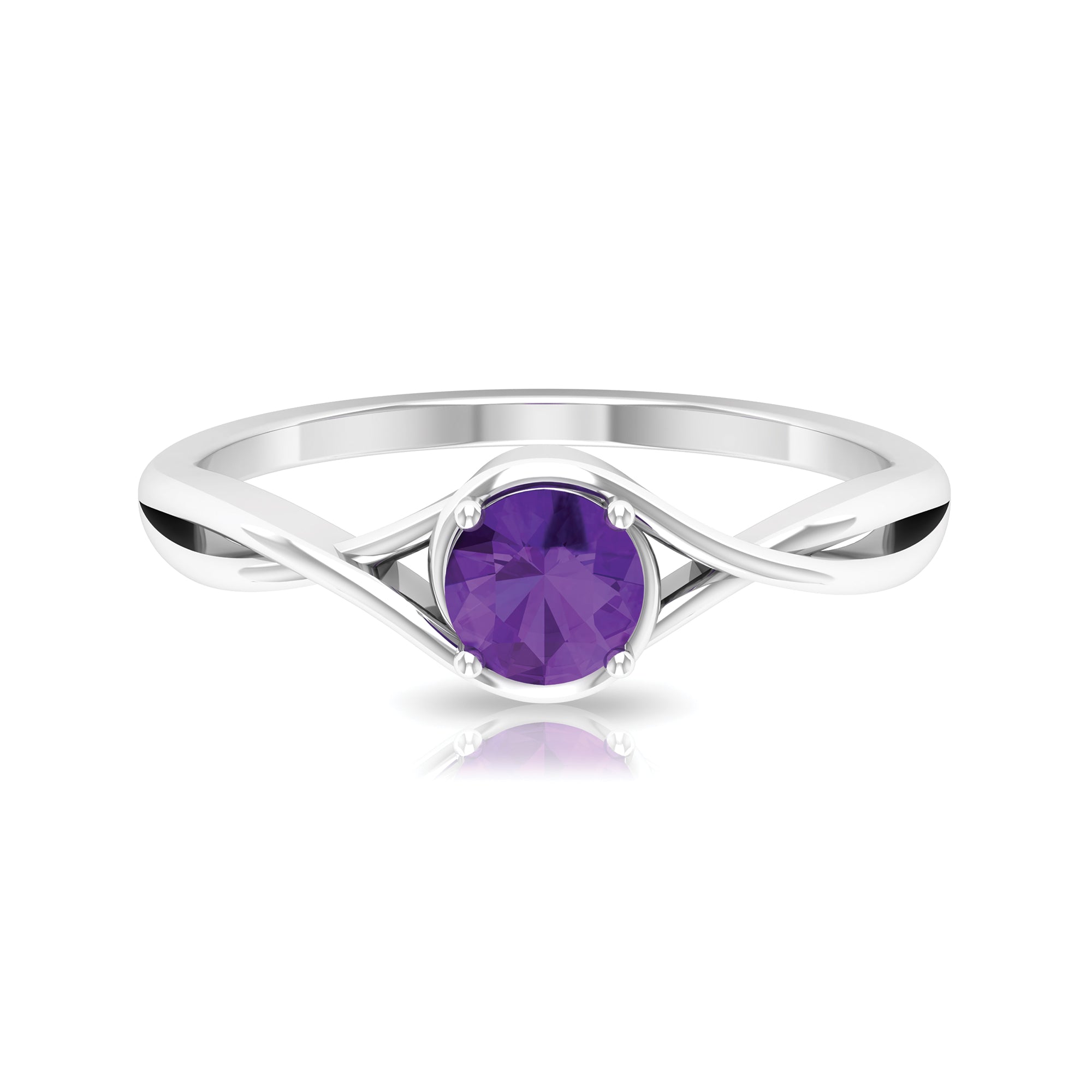 5 MM Round Shape Amethyst Solitaire Ring in Four Prong Setting with Crossover Shank Amethyst - ( AAA ) - Quality - Rosec Jewels