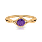 5 MM Round Shape Amethyst Solitaire Ring in Four Prong Setting with Crossover Shank Amethyst - ( AAA ) - Quality - Rosec Jewels