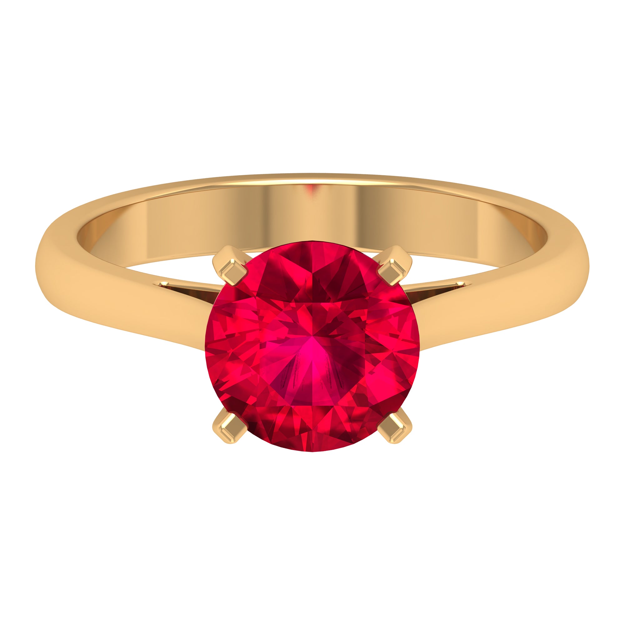 Round Lab Grown Ruby Solitaire Engagement Ring Lab Created Ruby - ( AAAA ) - Quality - Rosec Jewels