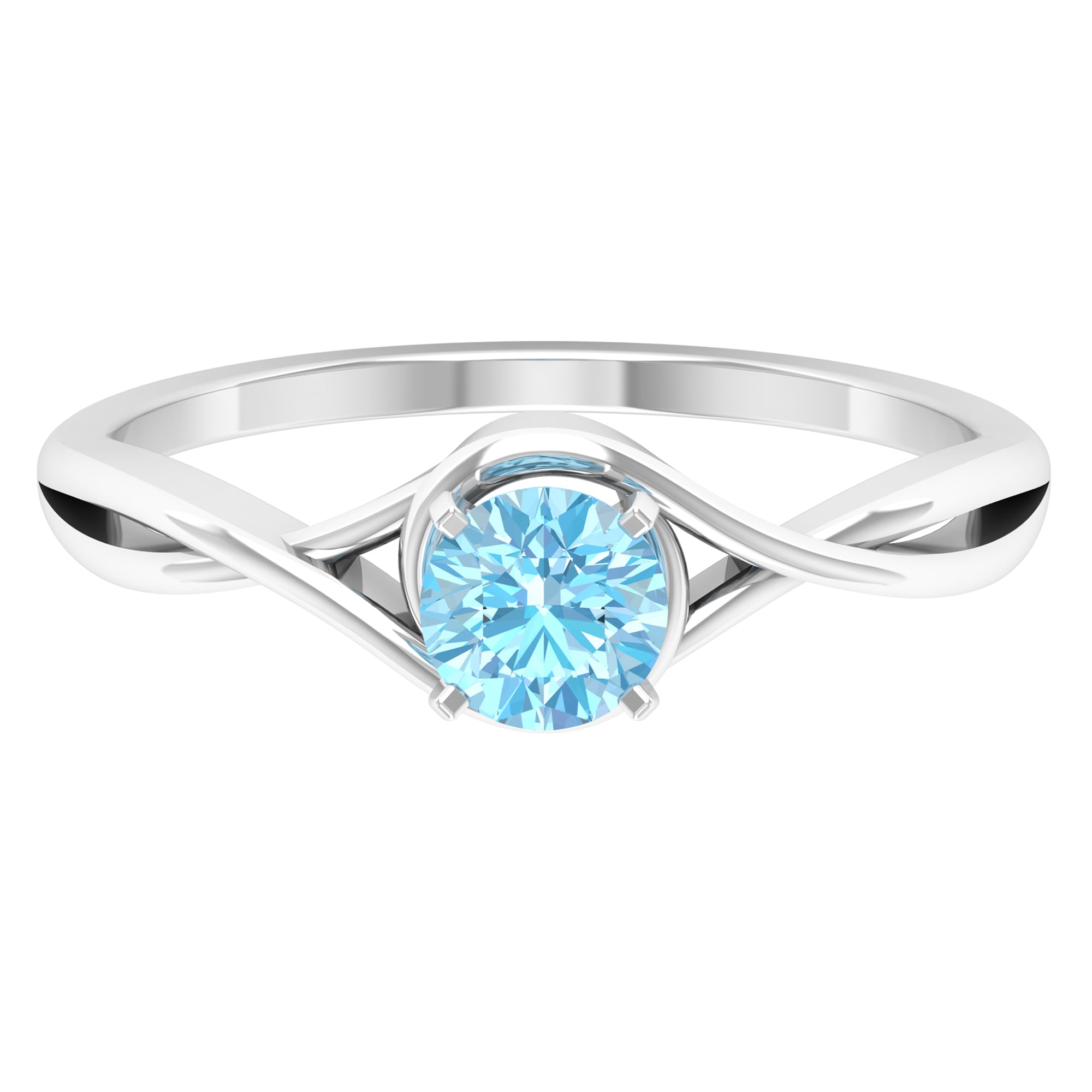 1/2 CT Round Cut Aquamarine Solitaire Ring in Square Prong Setting with Crossover Shank Aquamarine - ( AAA ) - Quality - Rosec Jewels