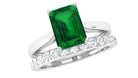 Octagon cut Lab Grown Emerald Solitaire Ring Set with Moissanite Lab Created Emerald - ( AAAA ) - Quality - Rosec Jewels