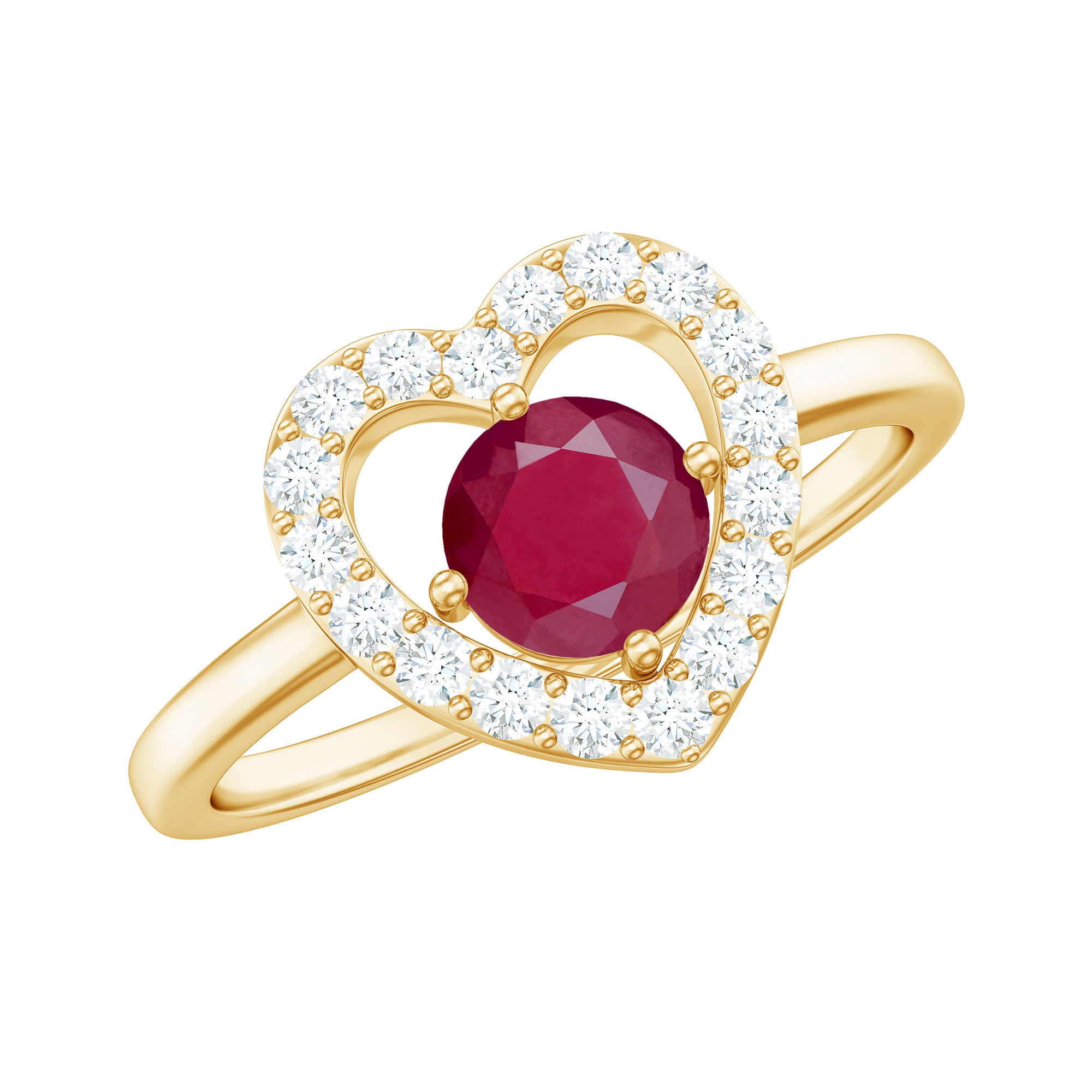 Ruby and Diamond Heart Halo Ring Ruby - ( AAA ) - Quality - Rosec Jewels